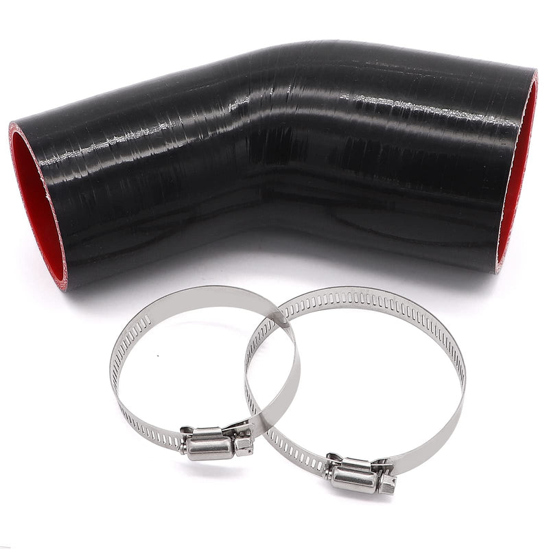 45 Degree 2-1/2 to 3 inch(63-76mm) Silicone Reducer Coupler Hose,4-Ply Reinforced,Length 4inch(102mm) with 2PCS clamps Turbo/Intercooler/Intake Piping Reducer ID2.5-3" 45 degree