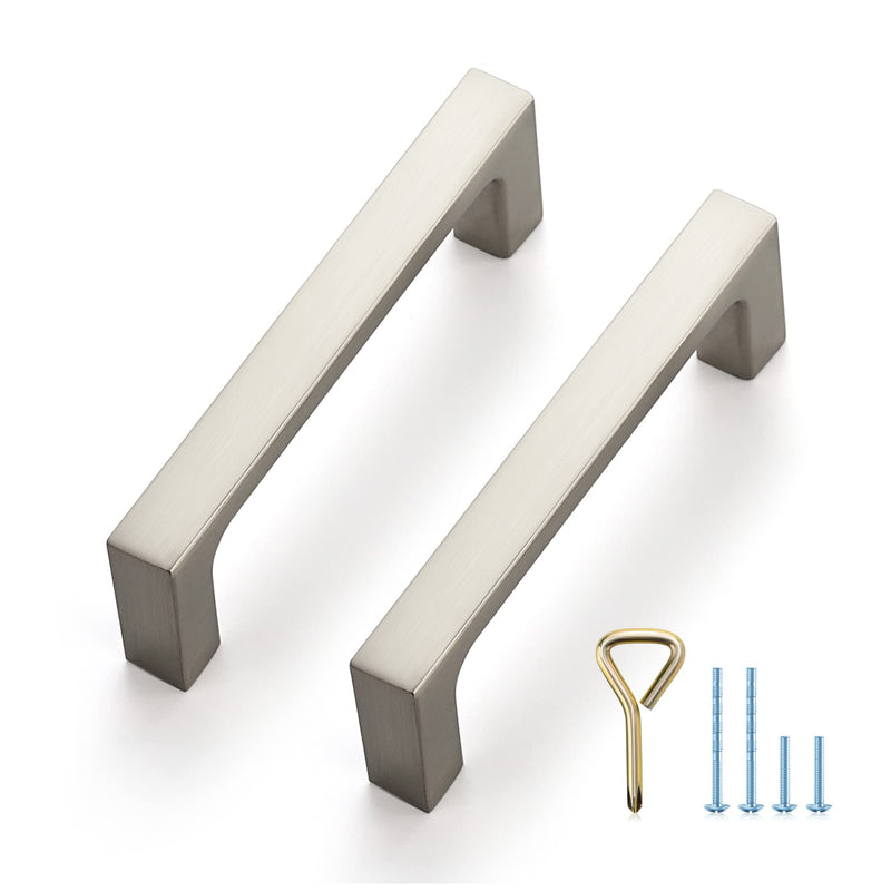 Ravinte 10 Pack Square Kitchen Cabinet Handles - Brushed Nickel Cabinet Hardware - 3 inch Hole Centers - Dresser Pulls - Slim Solid Drawer Handles 3 Inch Hole Center