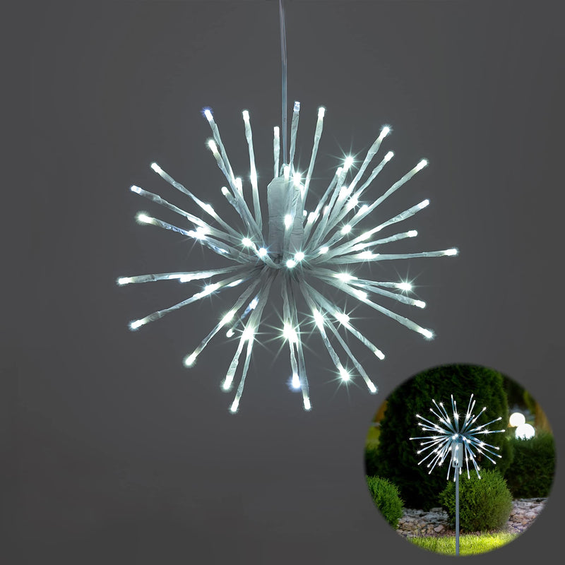 LIGHTSHARE 12'' Starburst Light 80 LED Firework Lights White Twinkle Hanging Ball Dual-use for Patio Walkway Pathway Decoration Indoor/Outdoor 12IN-White Frame