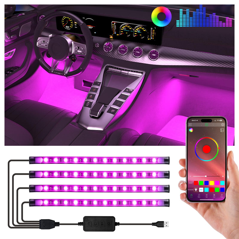 Smart Led Interior Car Under Dash Lights with APP Rhythm Light Strip Multicolor led Car Lights Kits, Sync Music,5V USB Car Led Lights 5V RGB+APP