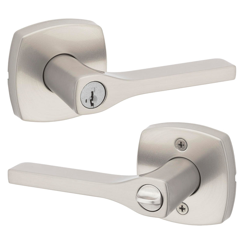 Kwikset Tripoli Lever Entry Door Handle with Lock and Key, Secure Keyed Reversible Lever Exterior, For Front Entrance and Bedrooms, Satin Nickel, Pick Resistant Smartkey Rekey Security and Microban 1 Pack