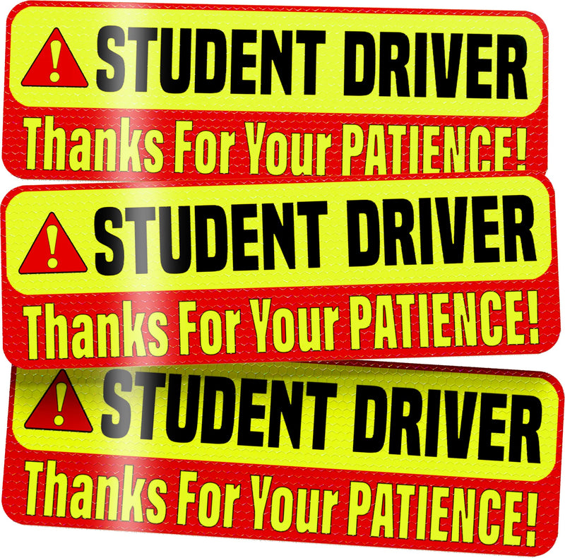 Student Driver Magnet for Car - Extra Strong Hold - 9.72" by 3.24" - 3 Pack - Essential Magnetic New Driver Sticker Signs - Remind Others to Please Be Patient - Bright & Reflective Sign for Rookies Student Driver V1