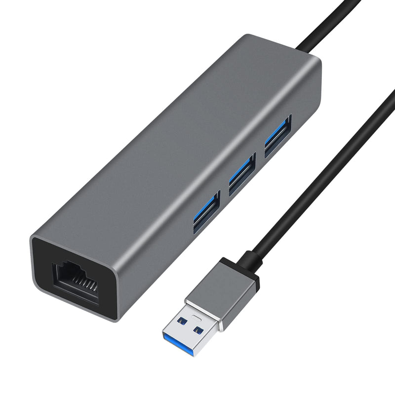 DTECH 3 Port USB to Ethernet Adapter USB 3.0 Hub 10/100/1000 mbps Gigabit Wired Network Cable Converter for Laptop Notebook Desktop Computer Keyboard Router Modem Internet