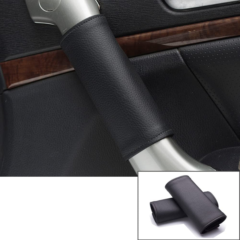 Car Grab Handle Cover,Soft Car Handle Protector,Car Grip Gloves, PU Leather Material,Interior Accessories for Most Cars,2Pcs Black Stitches