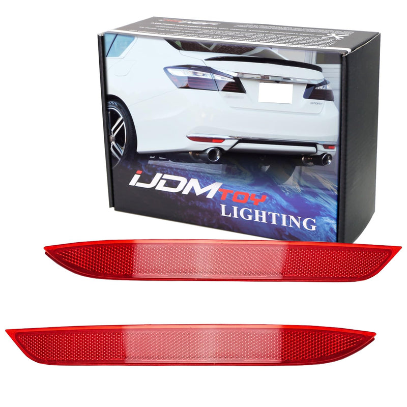 iJDMTOY OEM-Red Rear Bumper Reflector Lens Replacements Compatible With 2016-2017 Honda Accord Sedan, OE-Spec LH RH Assembly