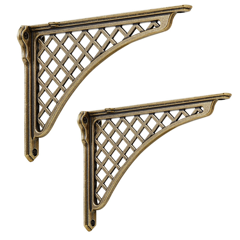 2 Pack Heavy Duty Cast Iron Victorian Shelf Bracket, 7.8 Inches Antique Brass Baroque L-Shaped Shelf Brackets, DIY Projects, Hardware Included 8 Inch