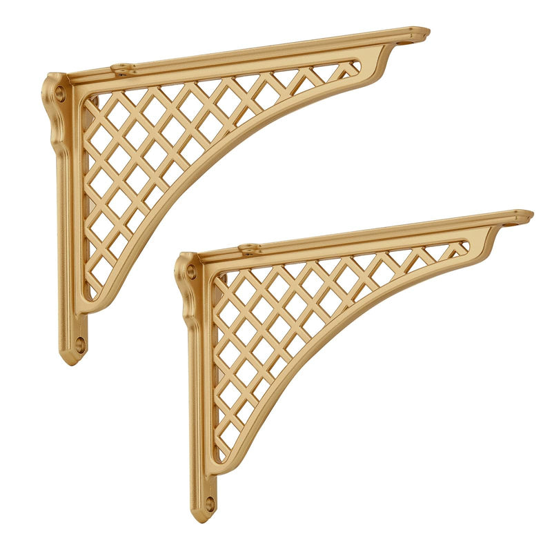 HARPOON 2 Pack Heavy Duty Cast Iron Victorian Shelf Bracket, 8 Inches Gold Baroque L-Shaped Shelf Brackets, DIY Projects, Hardware Included 8 Inch