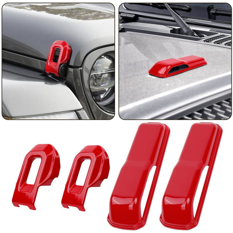 Hood Latch Lock Catch Brackets Cover and Engine Hood Hinge Cover Set, for 2018-2021 Wrangler JL JLU & 2020-2021 Gladiator JT Exterior Accessories Decoration Stickers 4PCS (Red） Red