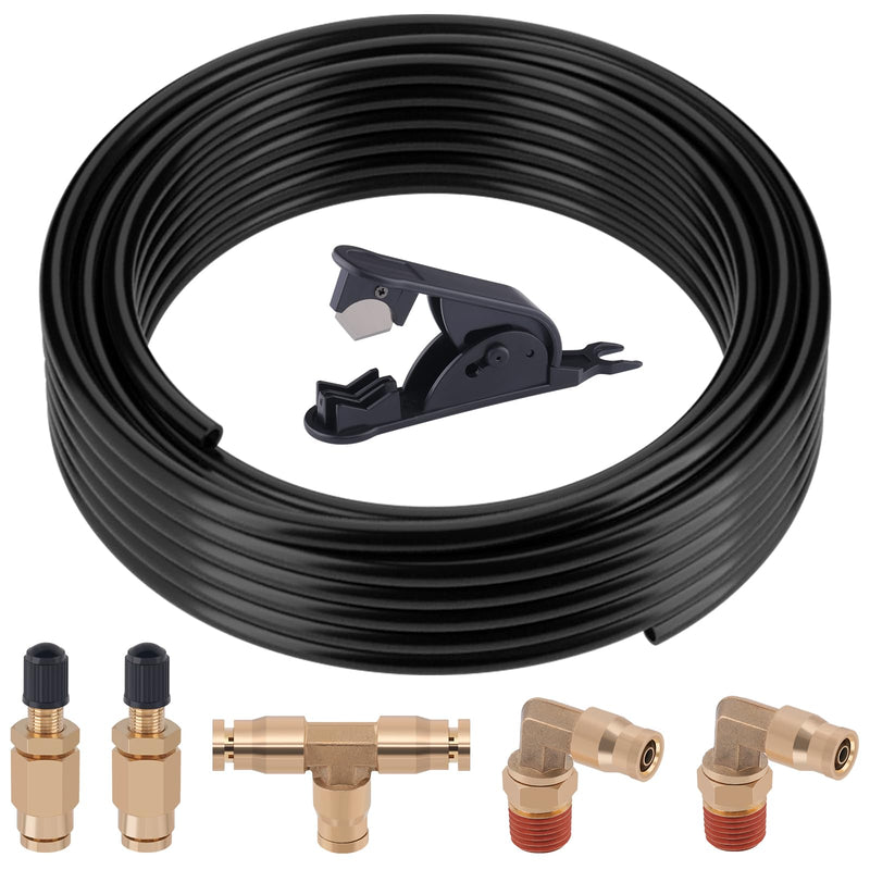 Air Line Kit for Air Spring Bag Suspension with Fittings, 30 FT PA Hose Truck Airbag Line with 1/4 NPT DOT Air Fittings, Replacement Valve for Airbag Suspension in Semi Truck Trailer 7 PCS Black