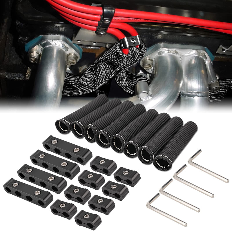 12pc Engine Spark Plug Wire Separator Divider & 8pc Spark Plug Wire Boots Protector Heat Sheild Sleeve 8mm 9mm 10mm Spark Plug Wire Clamp Holder Aluminum Alloy Ignition Wire Divider 24PCS