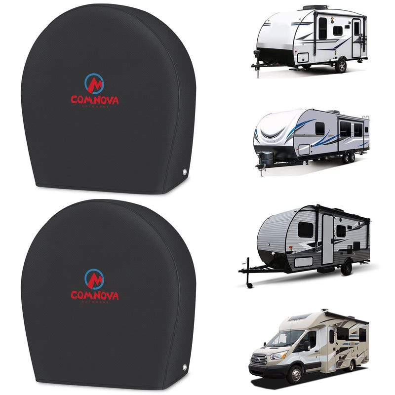 RV Tire Covers 2 Pack, Tough Tire Wheel Protector for Truck, Travel Trailer, Motorhome, SUV, Camper, Boat, Van, PU Oxford Waterproof Sun Rain Snow Protector Cover, Fits Tire Diameters 26-29 inch M - Fit Tire Diameter 26"-29" Black - 2 Packs