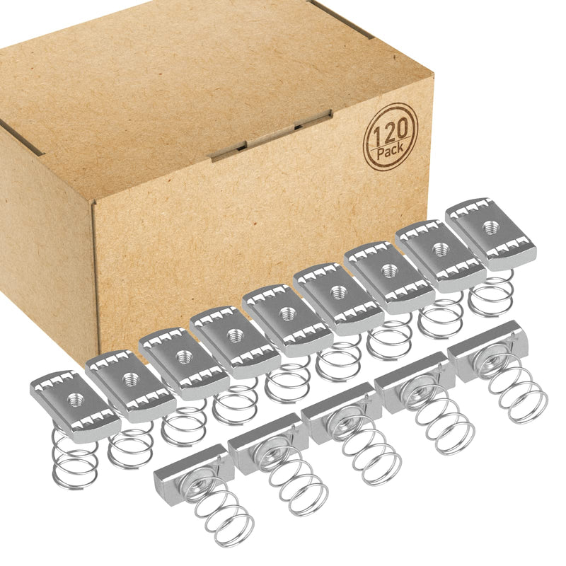 120 Pcs Strut Channel Nuts 1/4"-20 with Standard Spring, 8mm Thickened Spring Channel Nuts with Thickened Zinc Plated for Strut Channel (120 Pcs) 120