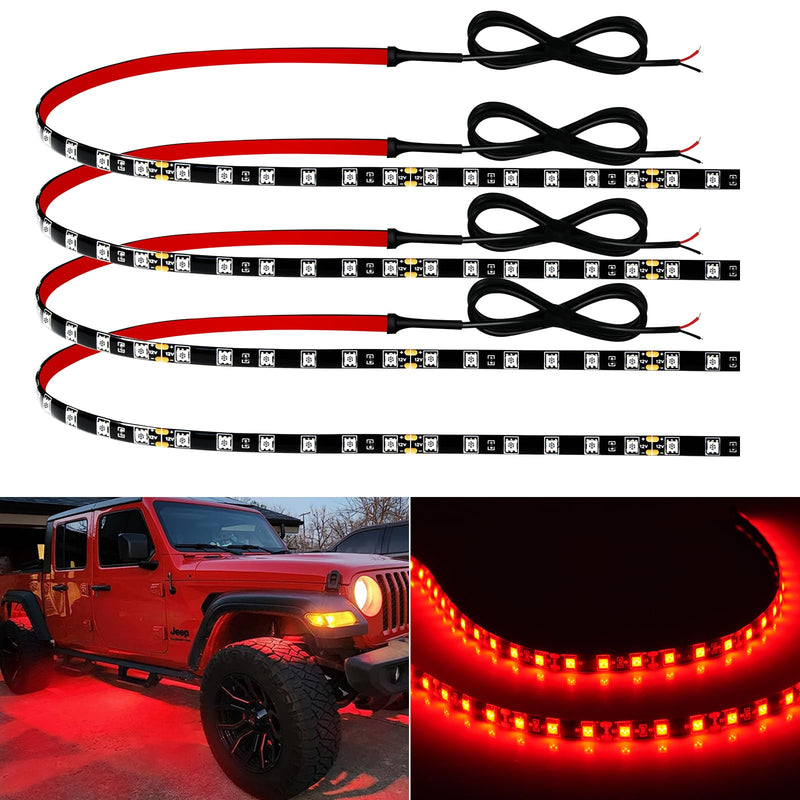 Red Led Strip Lights 24" Connectable 12V Led Light Strip for Cars Golf Cart Boat Marine Motorcycle Interior & Exterior Waterproof Car Led Light Strip, 4Pack Red Led Strip 24" Connectable