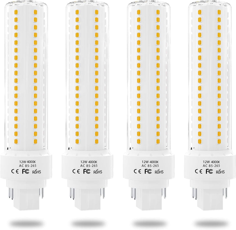Lustaled LED Gx24q 4-Pin Base Light Bulb, 12W Gx24 PL Retrofit LED Recessed Light Natural White 4000K 26W Compact Fluorescent Lamp Replacement for Ceiling Fixtures, 4-Pack (Remove/Bypass The Ballast) 4 Pack