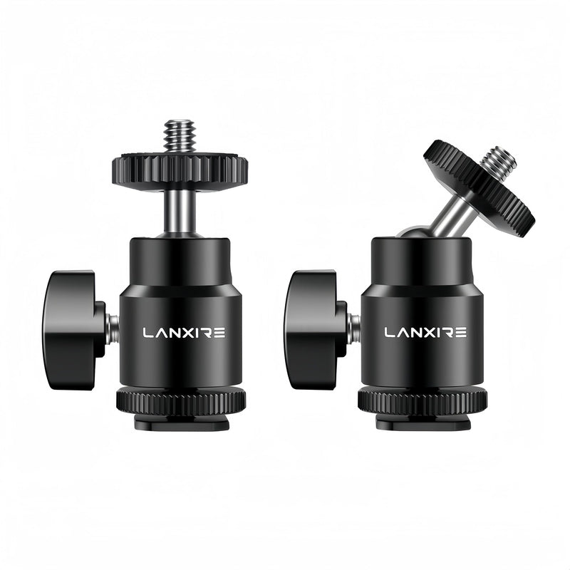 Camera Hot Shoe Mount with 1/4" Screw and Ball Head Adapter - Compatible with Camera, Camcorder, Smartphone, Action Camera, LED Lights, Microphone - 2 Pack