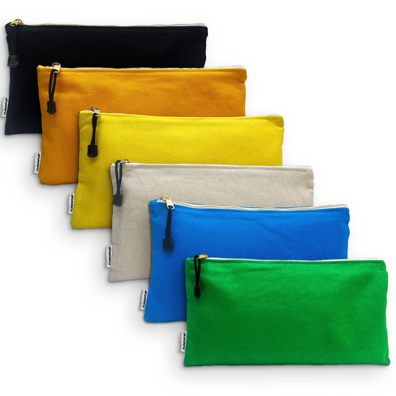 Canvas Tool Bag Zipper Pouch, 6 Pack 12.5 x 7-Inch | Heavy Duty Tools Utility Pouches, Multipurpose, Storage Organizer Tote Bags, Olive/Orange/Blue/Yellow/White/Black Olive, Orange, Blue, Yellow, White, Black