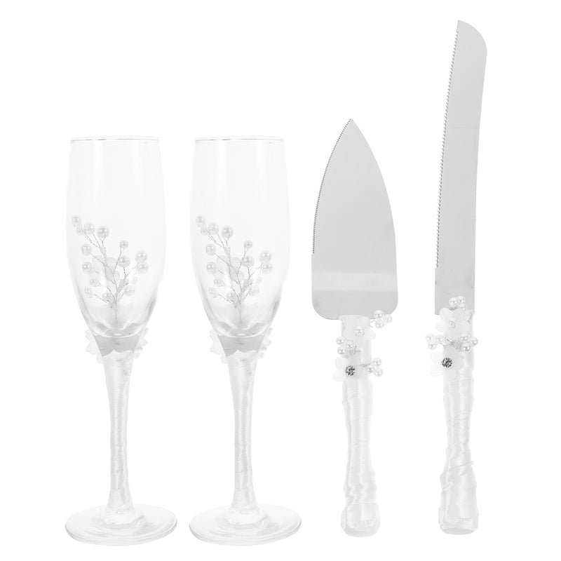 DECHOUS Wedding Cake Knife and Sever Set, Wedding Flutes and Cake Knife Server Set, Bride Groom Toasting Cups for Party Supplies