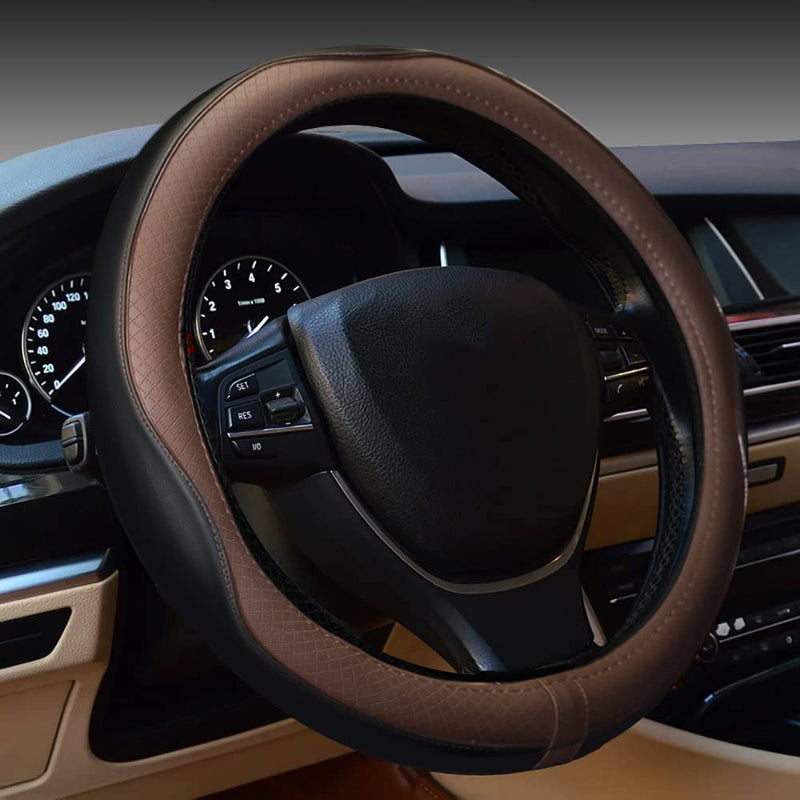  [AUSTRALIA] - Gomass Car Steering Wheel Cover, Anti-Slip, Safety, Soft, Breathable, Heavy Duty, Thick, Full Surround, Sports Style (Black Brown) Black And Brown