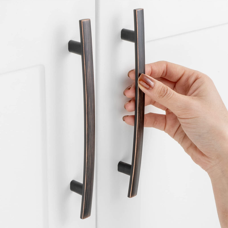 10 Pack 5 Inch Hole Centers, Curved Oil Rubbed Bronze Cabinet Pulls Brushed Bronze Cabinet Handles Bronze Kitchen Hardware for Cabinets ZP2204 Drawers Bedroom Dresser Bathroom Vanity Cupboard 10