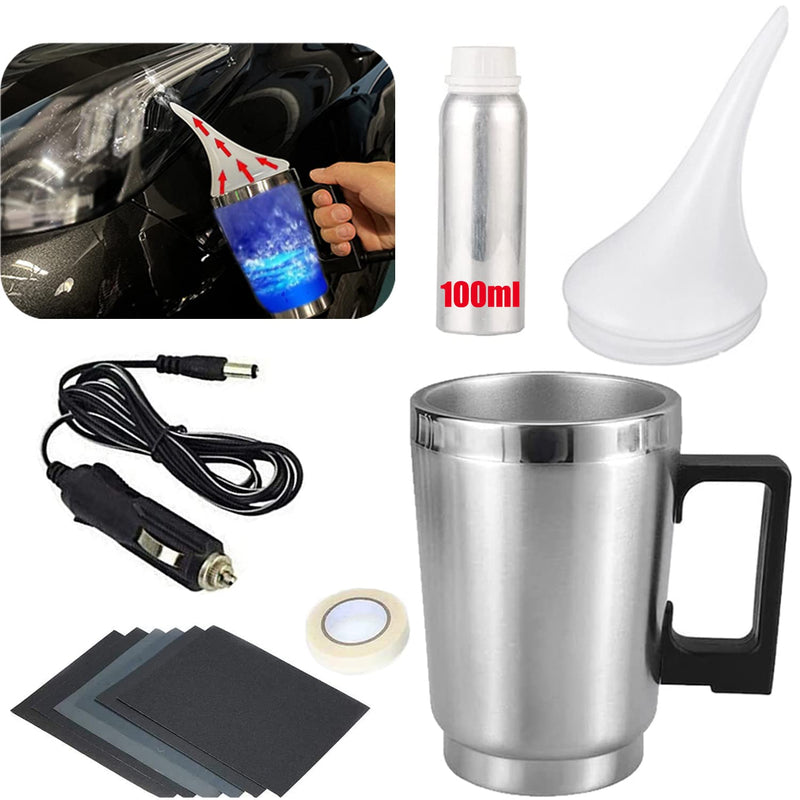 Headlight Restoration Car Headlight Lens Scratch Repair Polish Tool with 100 ml Restoration Liquid,Auto Headlight Vapor Renovation Kit with UV Block Coat to Remove Yellowing/Scratch/Haze/Oxidation Atomizer Cup Set