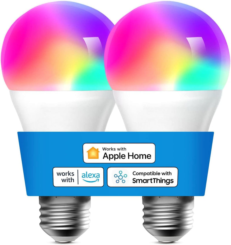 Meross Smart Light Bulb, Smart WiFi LED Bulbs Compatible with Apple HomeKit, Siri, Alexa, SmartThings, Dimmable E26 Multicolor 2700K-6500K RGBWW, 900 Lumens 60W Equivalent 2 Pack A19 2 Pack