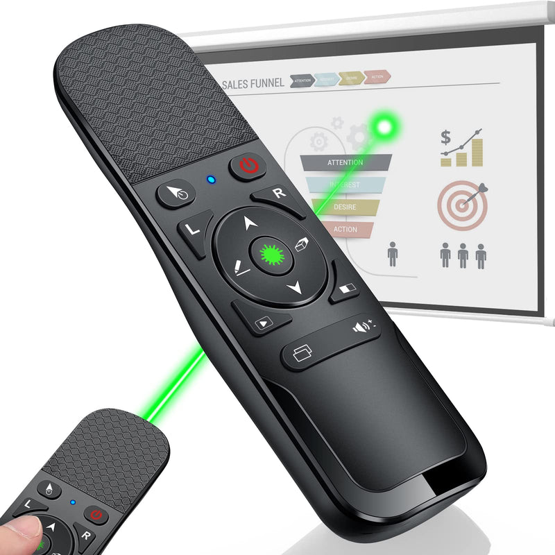 Presentation Clicker Green Laser Pointer with Air Mouse Function, Wireless Presenter Clicker RF 2.4GHz USB Presenter Control PowerPoint Presentation Clicker for Mac, Laptop, Computer Green Light / with Air Mouse
