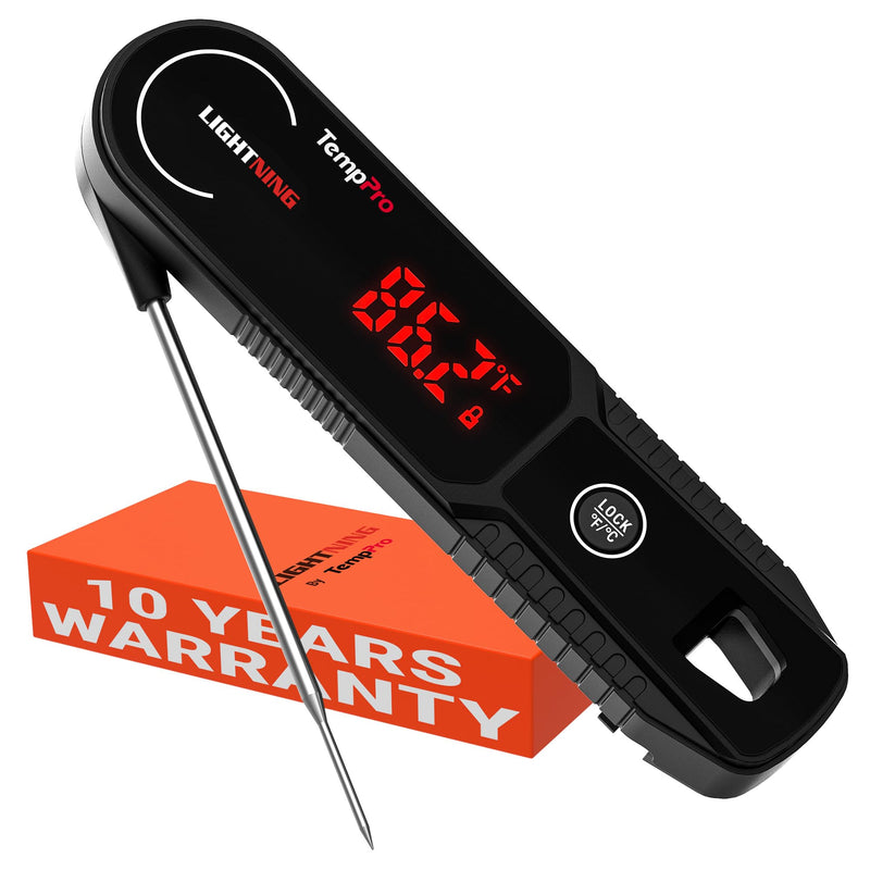 TempPro Lightning 0.5 Sec Instant Read Meat Thermometer, Kitchen Food Thermometer with 180° Rotating Display, IP67 Waterproof Cooking Thermometer for Deep Fry Smoker BBQ Grill (Previously ThermoPro) Black