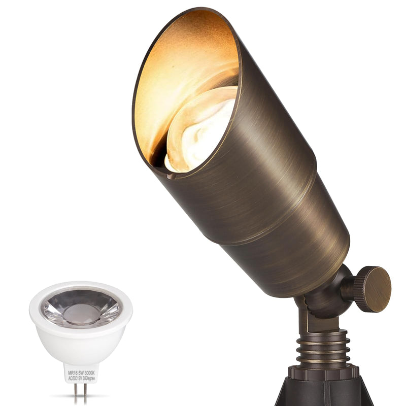 Gardencoin Solid Brass Outdoor Landscape Spotlight, 12V Low Voltage LED Spot Light Waterproof for Garden and Yard Uplighting, Bronze Heavy Duty Accent Lighting Fixture with 2700K Bulb, Single 1 pack (Bulb included)