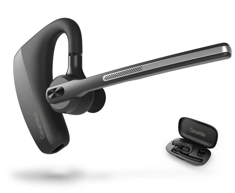 Conambo Bluetooth Headset with Dual Mic Noise Canceling & Mute Button Wireless Earpiece 16 Hrs Talking for Home Office Trucker – Compatible with iPhone Android Phone (K18) Black