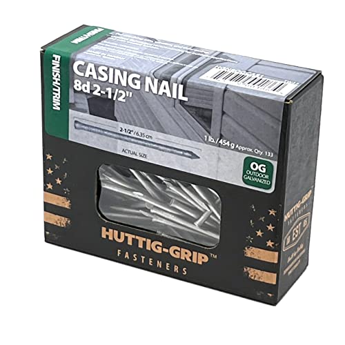Huttig-Grip Heavy Duty Casing Nail 8d 2-1/2 inches Finish Trim Series for Window and Door Frame Assembly, OG Outdoor Galvanized, 1 lb Pack of 133 Nails Apprx. 2-1/2 inches - 1 lb Pack