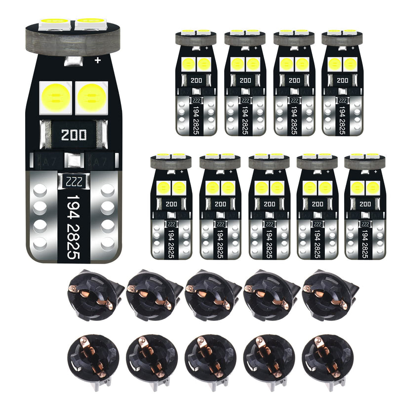 12V White T10 W5W 158 168 194 2825 Instrument Cluster Light LED Bulb Replacement For Dashboard Dash Panel Gauge Indicator Lamp with Socket Cross PC168 PC175 PC194 PC195 PC160 PC161 PC195NA