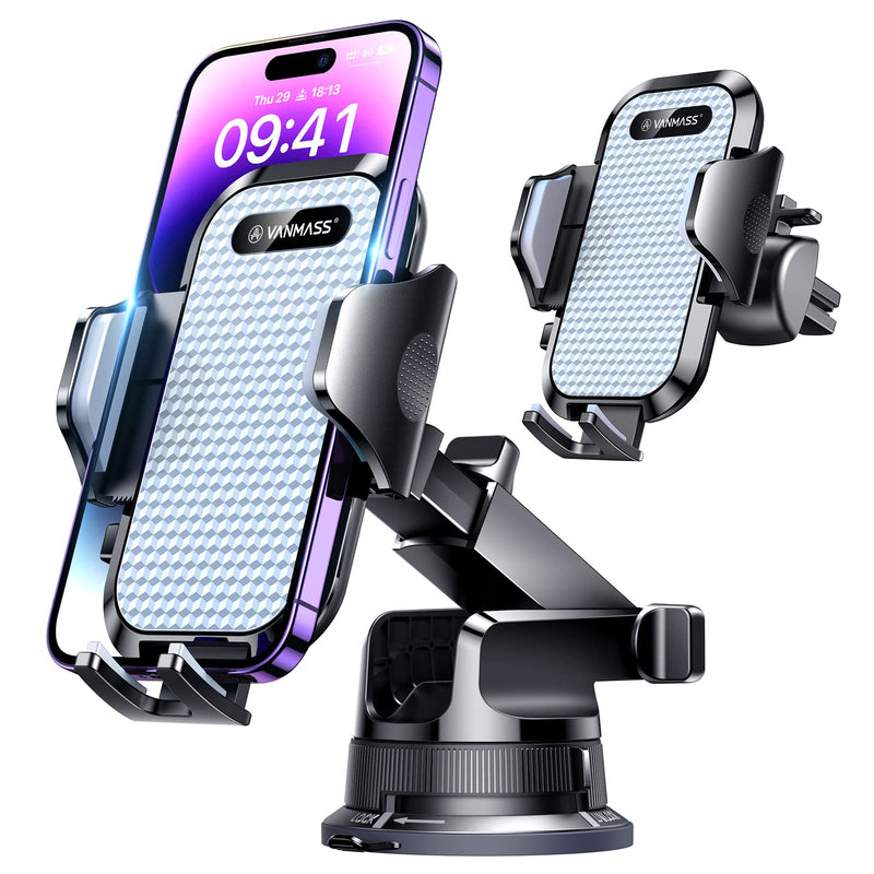 [Pro Version] VANMASS Universal Car Phone Mount [Super Suction Cup] Dashboard Phone Holder, Handsfree Windshield Dash Vent Phone Holder Car, Compatible for iPhone 16 15 14 13 Samsung LG & Truck,Silver Silver