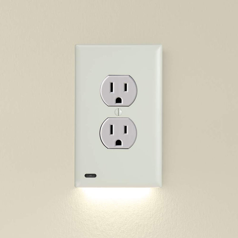 2 Pack - SnapPower GuideLight [For Duplex Outlets] - Replaces Plug-In Night Light - Electrical Receptacle Wall Plate With LED Night Lights - Auto On/Off Sensor - (Duplex, Light Almond)