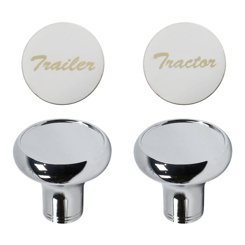 Chrome Air Valve Knob W/Glossy stainless steel "Tractor" & "Trailer" plaques Compatible with Peterbilt Kenworth Freightliner Set of 2 Air Valve Knob
