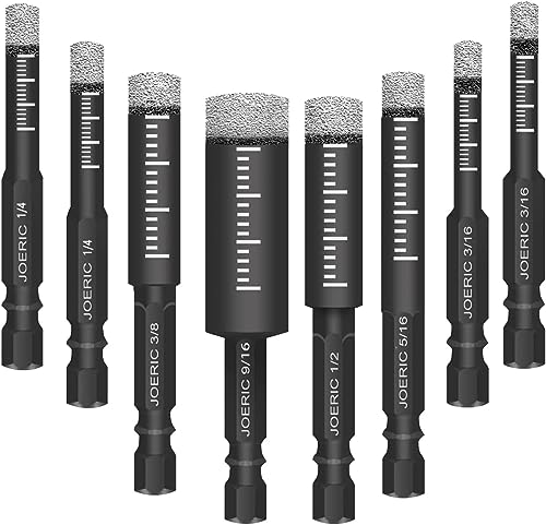 8 PCS Black Dry Diamond Drill Bits Set, Hex Shank Diamond Hole Saw Kit with Storage Bottle, for Granite Marble Tile Ceramic Stone Glass Hard Materials (Not for Wood) with Size 3/16'' to 9/16''