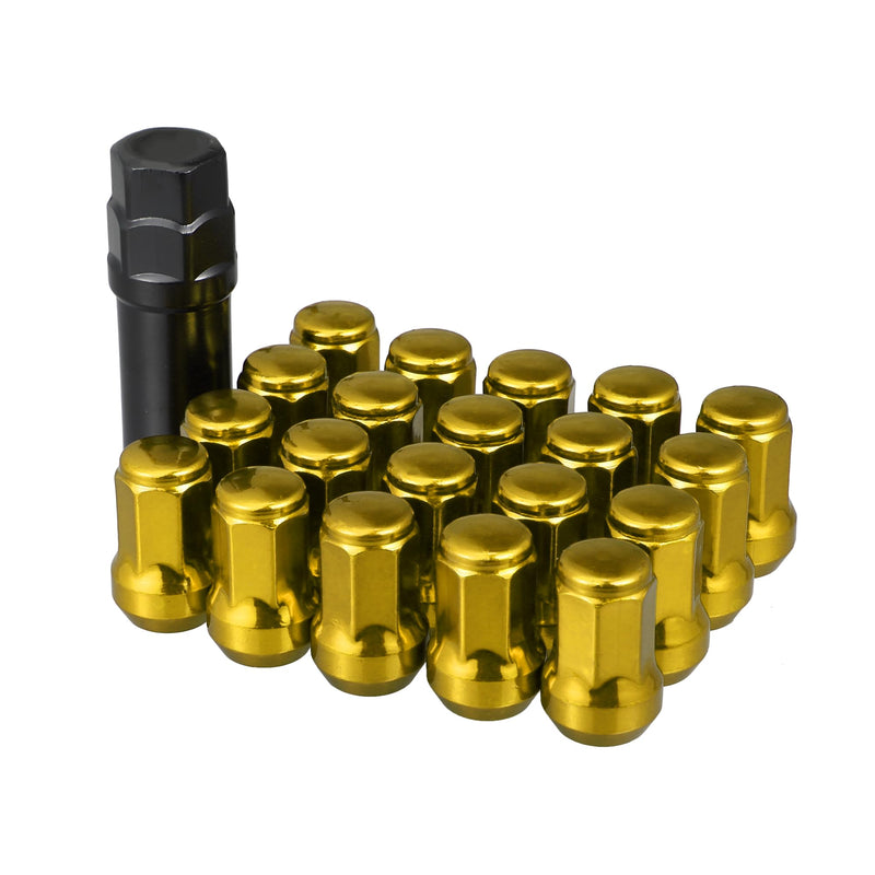 ACROPIX M12 x 1.25 Car Lug Nuts Cone Seat Closed End Bulge Acorn Hex Wheel Nut with Socket Key Gold Tone - Pack of 20