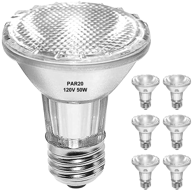 PAR20 Flood 50W 120V Bulbs, 6 Pack 50W Par20 Halogen Bulb 700 Lumens, Dmimable PAR20 E26 50 Watt 120V Eco Halogen Lightbulb Warm White 2700K Reflector for Track Lighting & Range Hood
