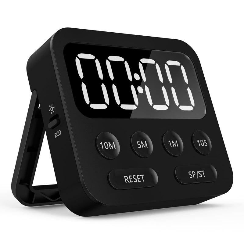 Digital Kitchen Timer with Stopwatch and Countdown Function - Magnetic Classroom Timer for Kids with Large LED Display and Adjustable Volume for Cooking, Exercise, Baking, Desk Black