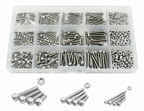 480Pcs Metric M2 M2.5 M3 304-Stainless Steel Hex Socket Head Cap Screws Nuts Assortment Kit M2,M2.5,M3