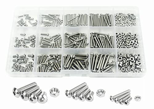 480Pcs Metric M2 M2.5 M3 304-Stainless Steel Button Head Hex Socket Cap Bolts Screws Nuts Assortment Kit M2,M2.5,M3