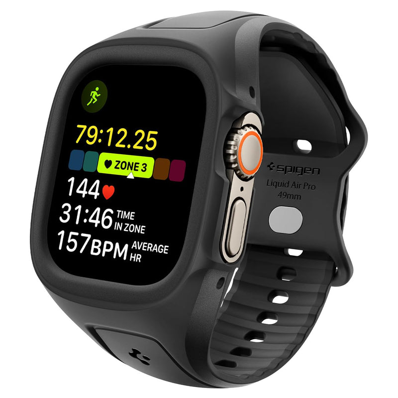 Spigen for Apple Watch Ultra 3/2/1 49mm, Series 11/10 46mm Band with Case | Liquid Air Pro Secure Fit Durable Breathable Water-Resistant Sport Protective Cover Strap Black Apple Watch Ultra 49mm