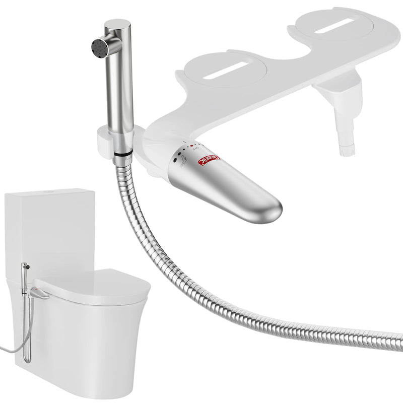 DEANIC 2-in-1 Bidet Attachment with Handheld Bath Bidet Sprayer, Ultra-Slim Adjustable Water Pressure Nozzle, Cold Water Non Electric Hand Sprayer for Toilet Seat (Sliver White) Sliver White 1