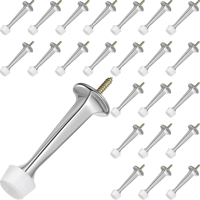 Chumia 24 Pack Heavy Duty Solid Rigid Door Stop, 3'' Door Stoppers with Matte Soft Rubber Tip Wall Mount for Protect Wall Bottom(Silver) Silver