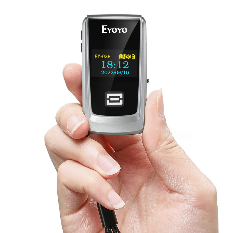 Eyoyo QR Code Scanner with LCD Display, Mini Portable Bluetooth Barcode Scanner, Wireless 1D 2D Book Bar Code Scanner for Library Classroom Inventory Compatible with iPhone iPad Android iOS POS Laptop Grey