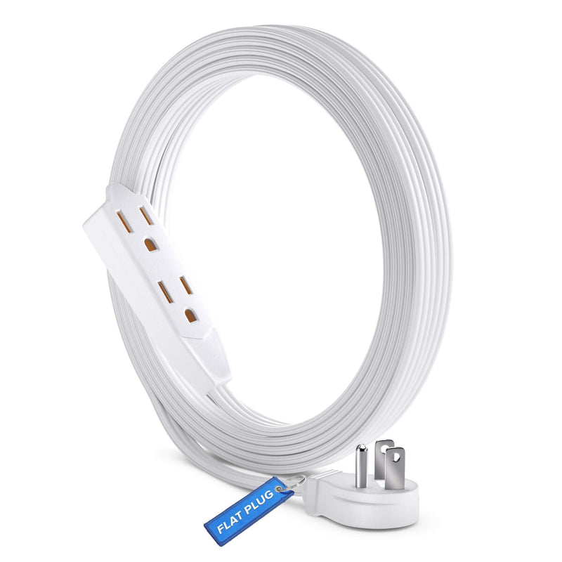 Maximm Cable 50 Feet Flat Plug Extension Cord/Wire, Multi Outlet - 3 Prong Angled Plug Extension Cord - White UL Certified 1 Pack