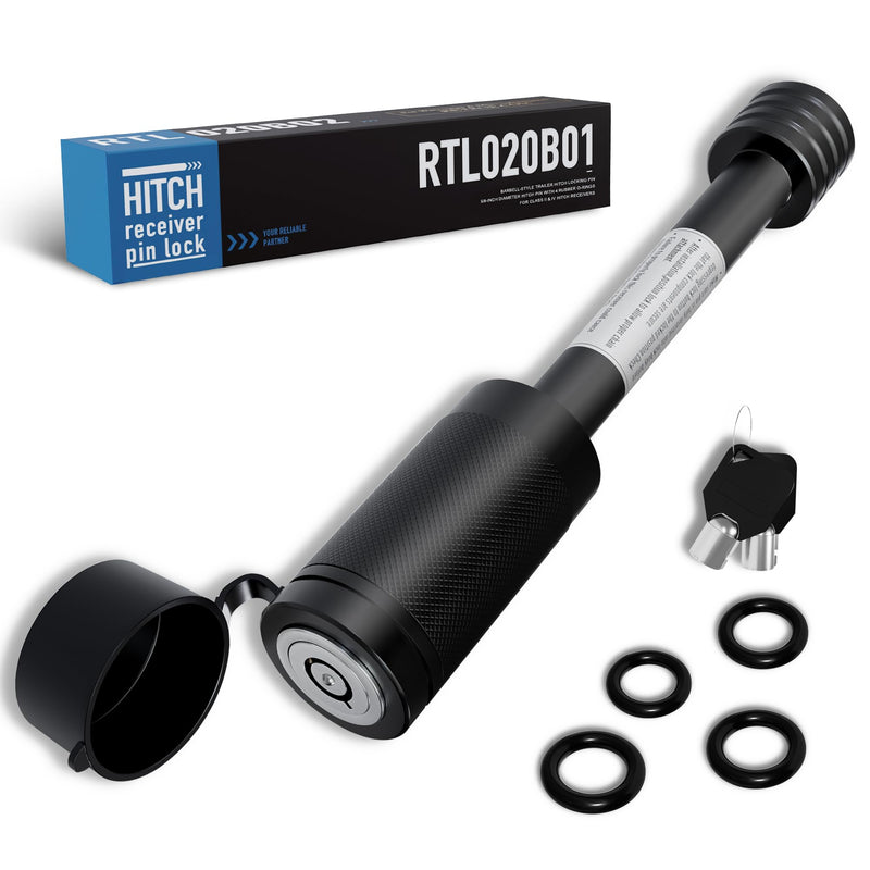 RETRUE Trailer Hitch Locks, 5/8" Locking Hitch Pin for 2" and 2 1/2" Receiver Class III IV Hitch, Tow Hitch Pin Lock Dia 3-1/2” Long Pin with O-Rings Weatherproof Caps for Trailer Truck Car Boat 1 Pack Black