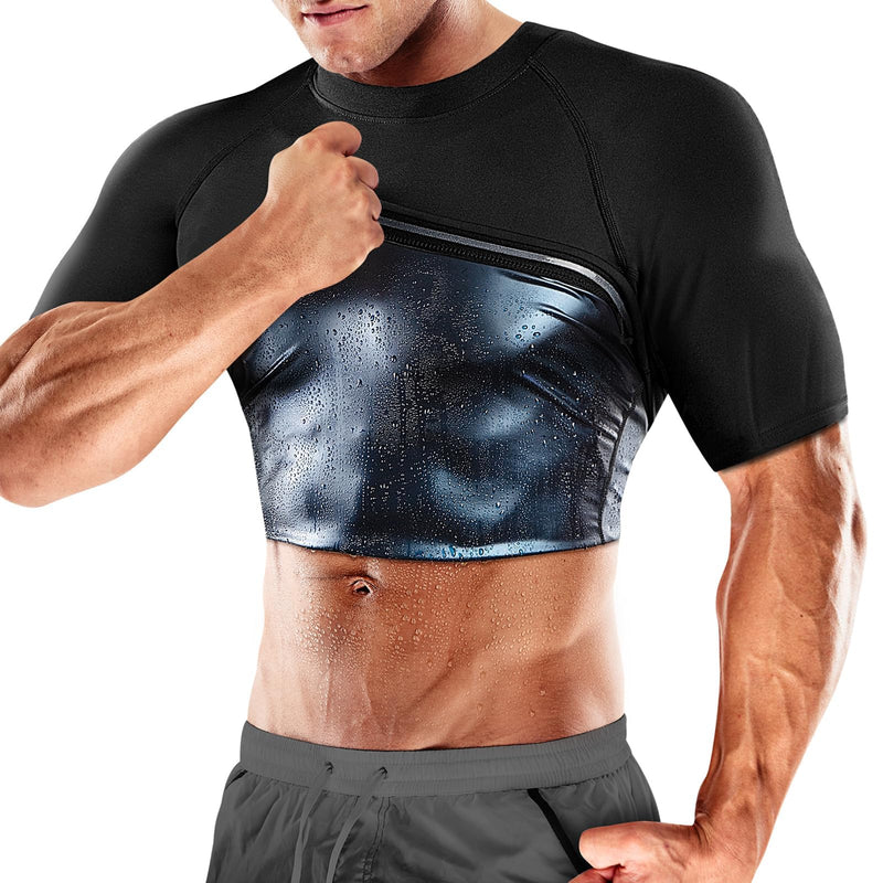 Cimkiz Men's Waist Trainer Sauna Suit Shirt, Gym & Exercise Compression Vest, Sweat-Boosting Workout Top Blue X-Large