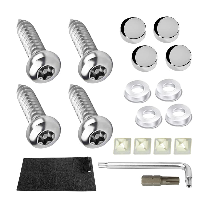 YALOK Anti Theft License Plate Screws Kits- Rustproof Stainless Steel Car Tag Plate Mounting Hardware, M6 (1/4") Tamper Proof Fastener Nut, Caps Cover for Front Rear Frame Holder Mounting（AT-Silver/4） 4PCS AT-Silver