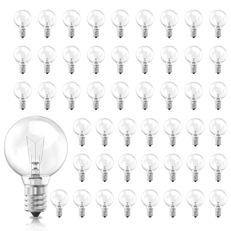 Brightown G40 Clear Light Bulbs Outdoor Light Bulbs Globe E12 Candelabra Screw Base, Incandescent Round Warm Replacement Glass Bulbs for Patio String Lights, 5W 120V, Pack of 50 50 Count