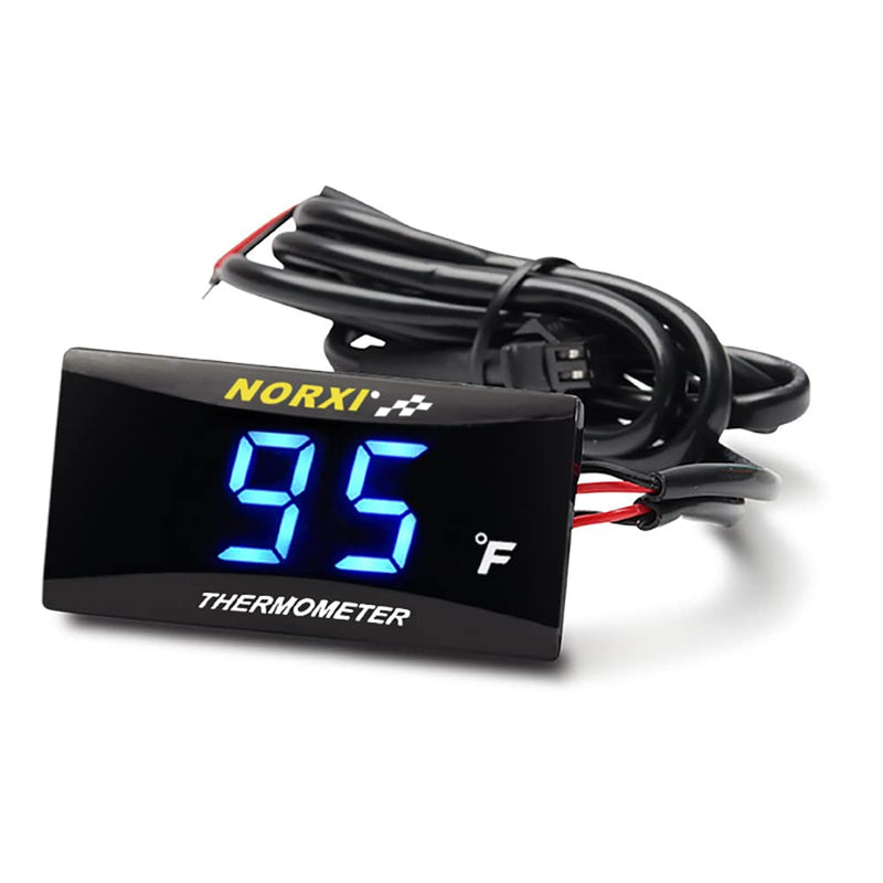 Motorcycle Water Temperature Meter Fahrenheit Thermometer Universal Digital Water Temperature Gauge Super Slim Style Thermometer for Racing Scooter LED Display DC 12V (Blue) Blue Meter